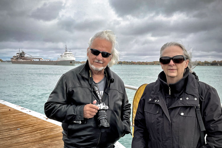 bill swartwout and mary bedy on the boardwalk in St. Clair, Michigan