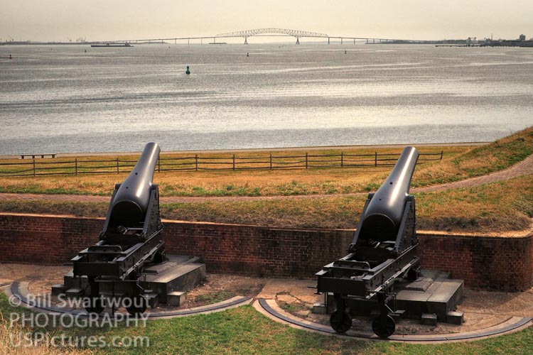 Francis Scott Key Bridge from the Rodman Cannons at Fort McHenry