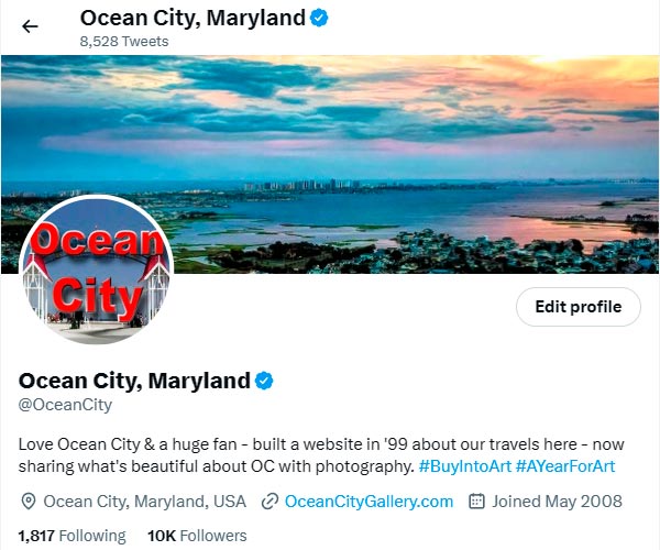 Verified Ocean City Twitter account